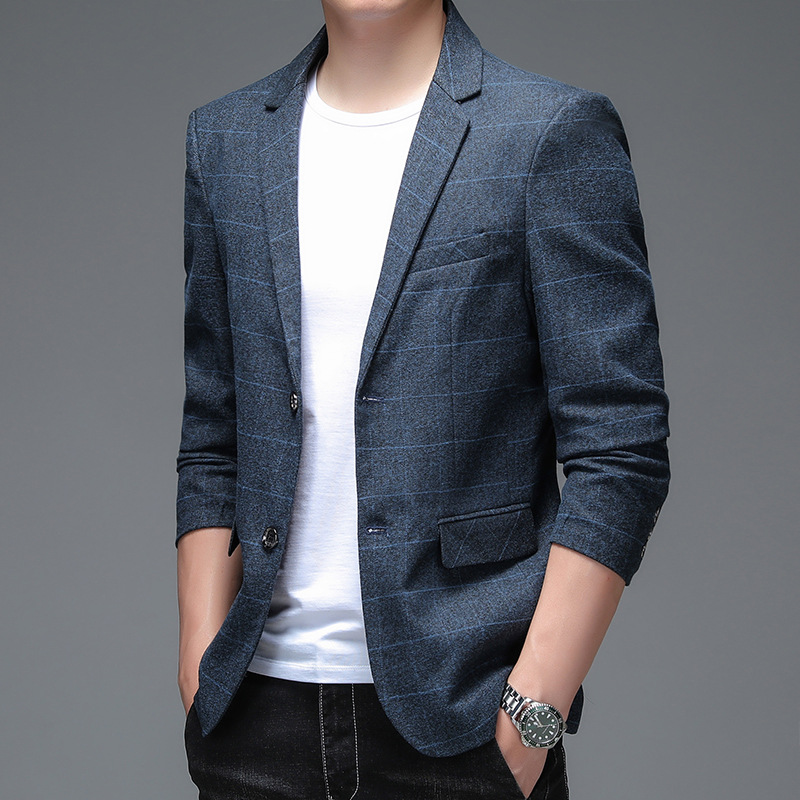 两粒扣休闲西服男轻奢商务正装免烫抗皱男装格子西装外套-阿里巴巴