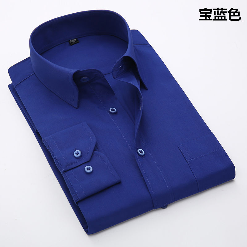 衬衫时尚藏青长袖衬衫男士深蓝色衬衣爸爸秋装中老年加大码男衬衫