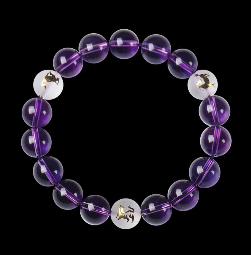 批发紫水晶十二生肖三合贵人局手链虎马狗寅午戌吉祥珠手串