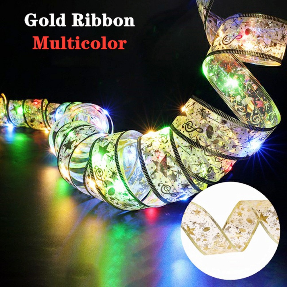 2024 Ribbon Lights Satin Lighting Chain Led Christmas Ribbon Light Christmas Tree Decoration Double-Layer Gilding Luminous Satin Lamp