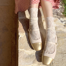 四叶花网纱袜堆堆袜女夏季薄款镂空网眼中筒袜日系甜美少女jk袜子