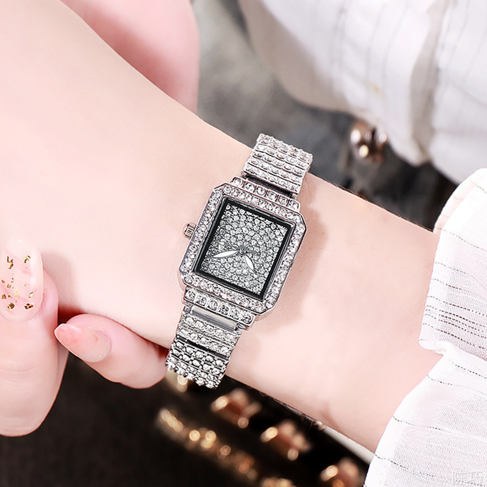 速卖通爆款时尚镶钻满钻女表方形小巧女款手链表女士手表时装表