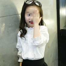 女童白色衬衣春秋新款儿童打底衫时髦洋气小女孩纯棉衬衫短袖上衣