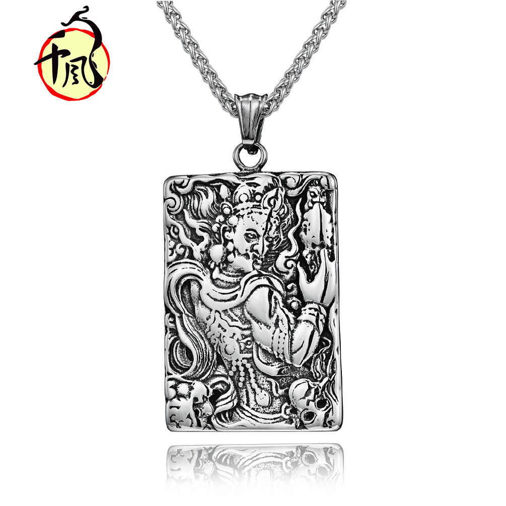 民族风不动明王复古钛钢佛牌霸气怒目不动尊菩萨男士吊挂坠批发