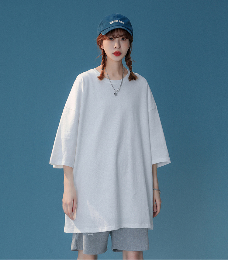 200g纯棉大落肩男女情侣款t恤重磅空白纯色短袖刺绣印logo批发