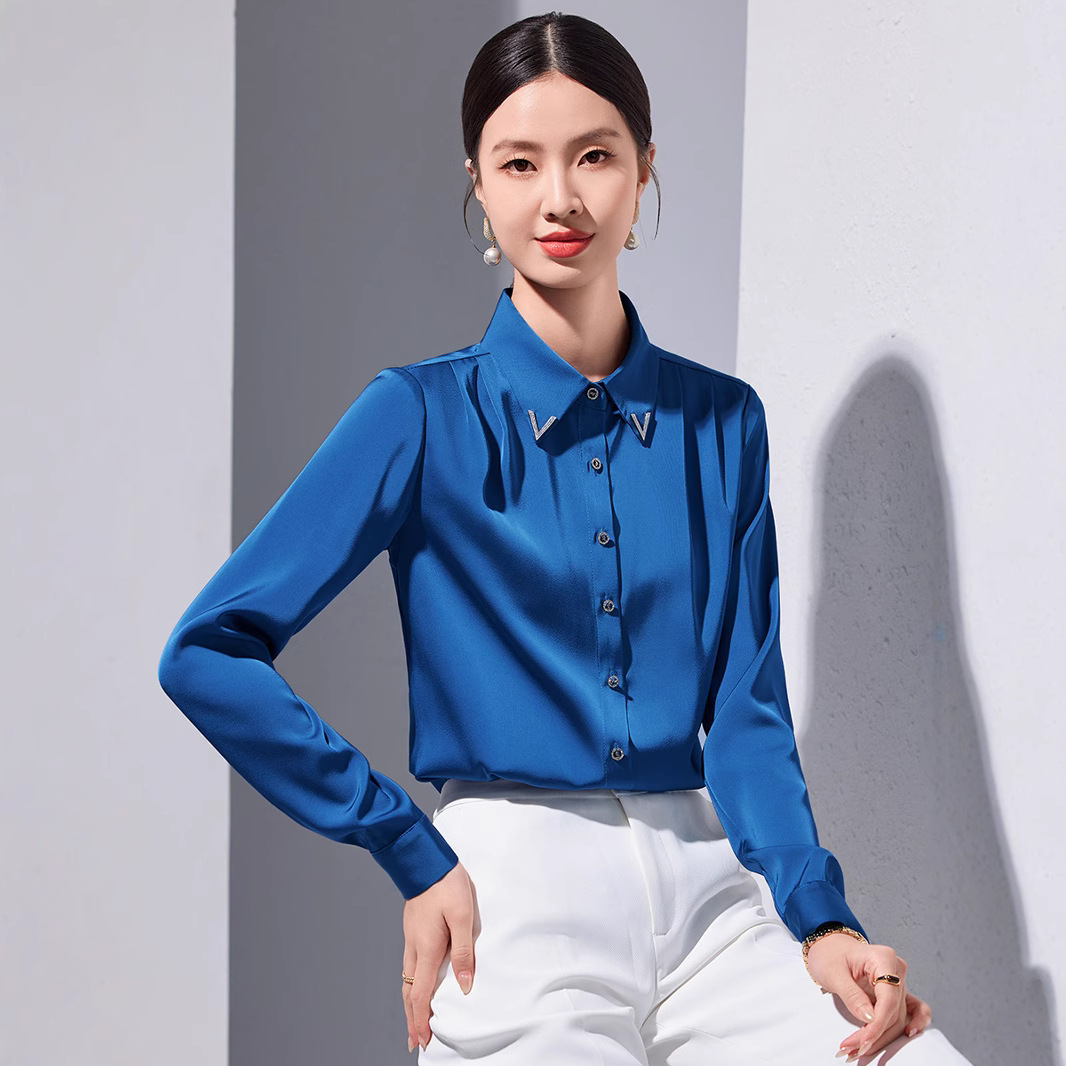 缎面长袖衬衫女新款通勤气质宽松时尚上衣高级感百搭女装职业衬衣