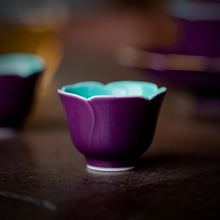 桔梗紫品茗杯单个家用陶瓷功夫茶杯喝茶主人杯单杯中式茶具小茶杯