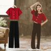 Girls' suits 2021 new pattern children Wide leg pants summer Short sleeved Straight leisure time trousers Korean Edition Two piece set Girls' suits 2021 new pattern children Wide leg pants summer Short sleeved Straight leisure time trousers Korean Edition Two piece set