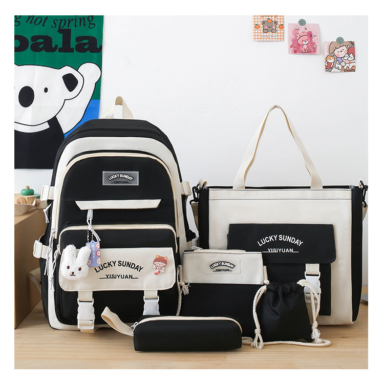 Junior High School High School Student Schoolbag Female Large Capacity Primary School Student Backpack New Casual Backpack Five-Piece Set Wholesale