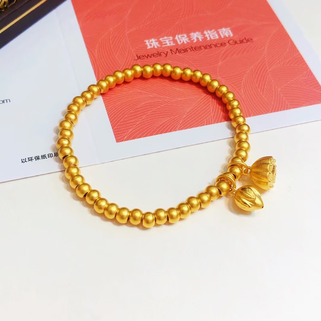古法金莲蓬莲花手链 999足金 古法黄金珠手串 国风古风 一件代发