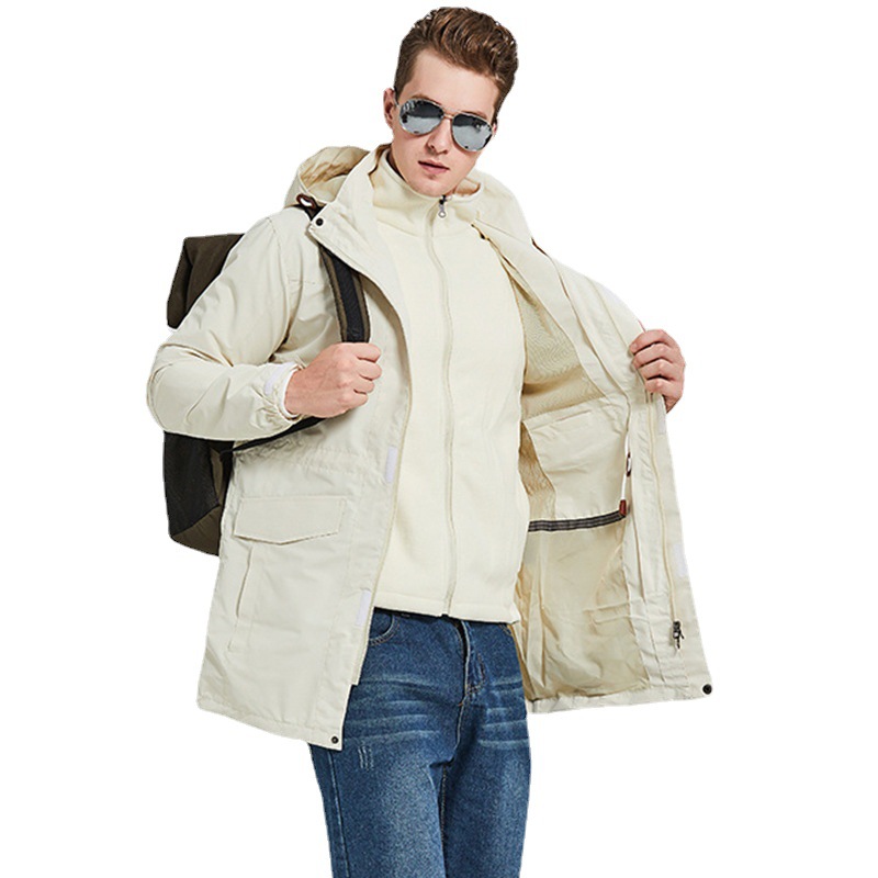 新款冬款抓绒内胆纯色可脱卸可拆卸长款冲锋衣印logo字工作服外套