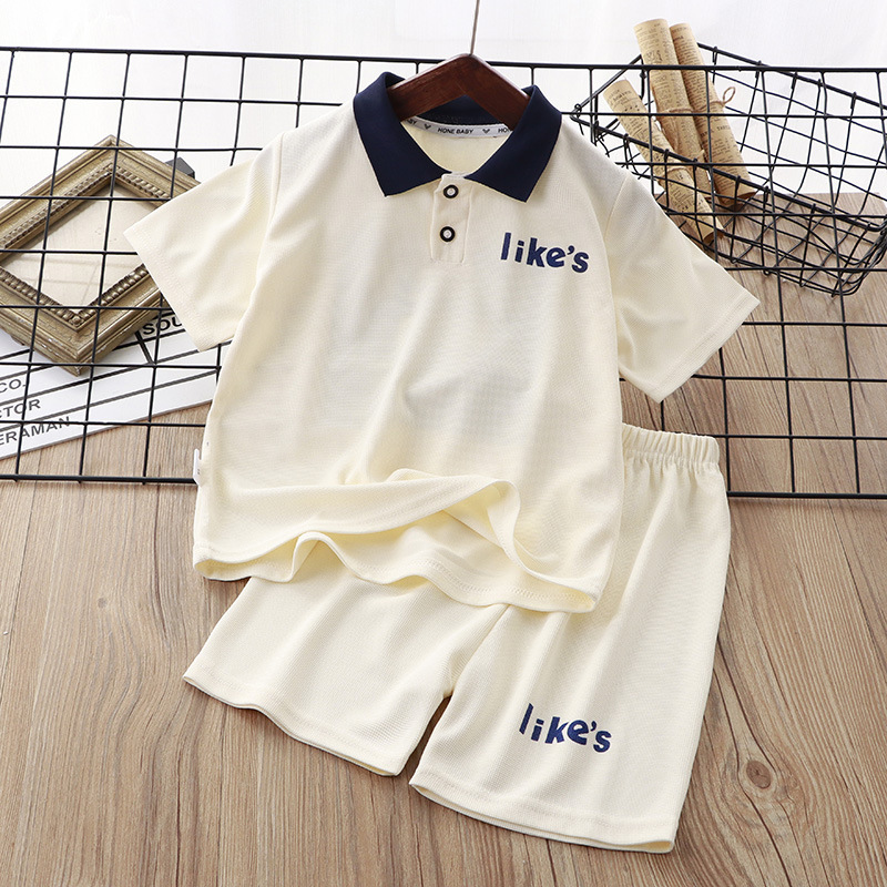 Summer Children's New Waffle Short-Sleeved Polo Shirt Suit Boys and Girls Korean Style Leisure Suit Suit Children's Clothing Wholesale