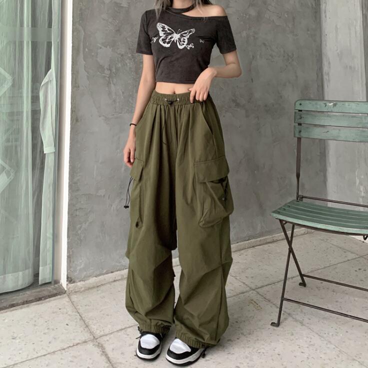 women clothes American Retro Workwear Casual Pants Women's Summer All-Matching Straight Draping Ankle-Tied Pants Loose Wide Leg Pants Ins