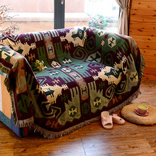 美式乡村单双人沙发巾罩全盖欧式个性复古几何客厅地毯双面纯棉厚