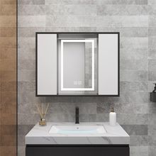 浴室镜柜隐藏式镜推拉移门轻奢北欧多层实木浴室柜亚马逊独立站