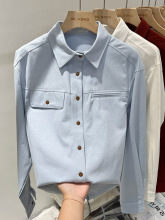 韩版牛仔蓝色衬衫女春装2024新款设计感小众宽松长袖上衣衬衣外套