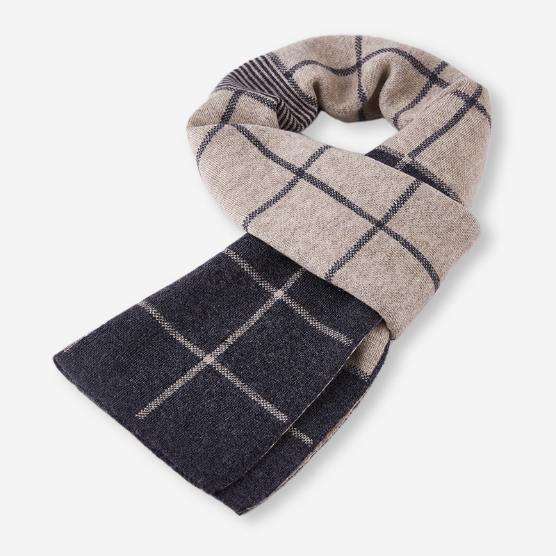 羊毛围巾男冬季新款提花条纹时尚商务加厚保暖针织围脖围巾男批发