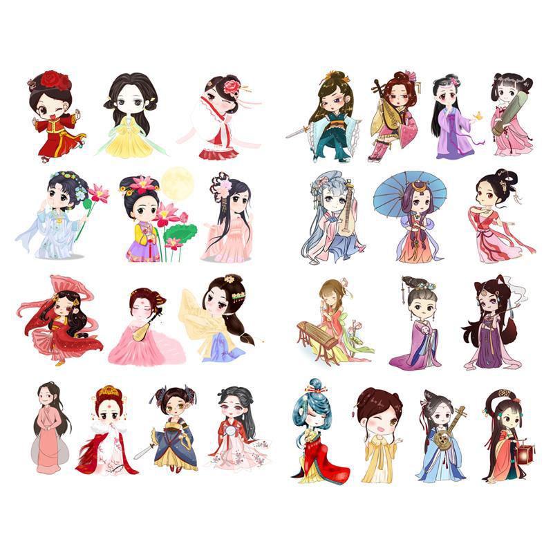 【已裁剪】红楼梦复古美女中国风人物和纸手帐素材贴纸手账贴画