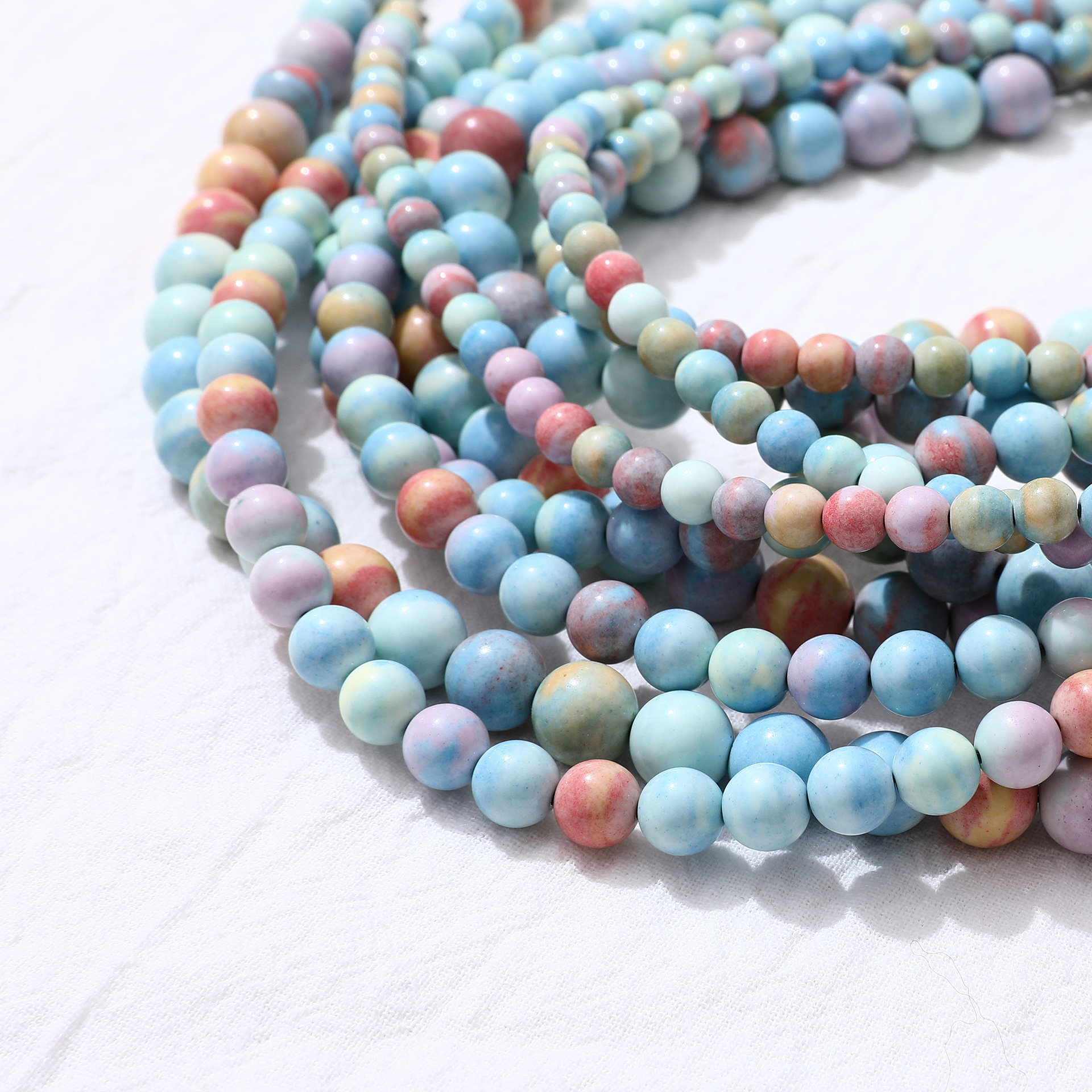 天然石蒙古阿拉善彩虹石圆珠散珠diy手工耳饰品手链项链配件材料