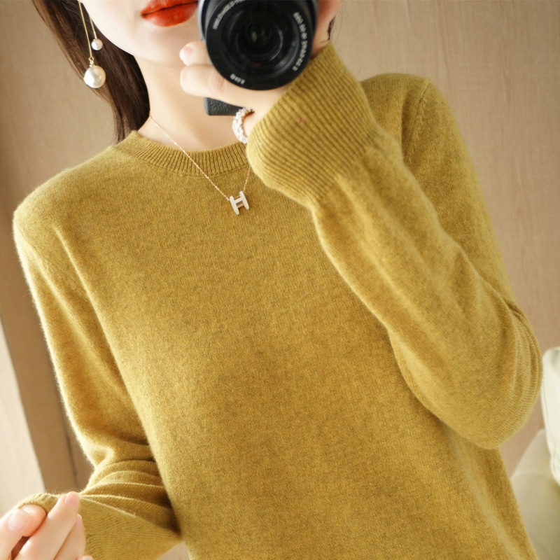 Autumn and Winter New round Neck Sweater Women's Pullover Sweater Solid Color Long Sleeve Women's Clothing Thin Inner Match Short Bottoming Shirt