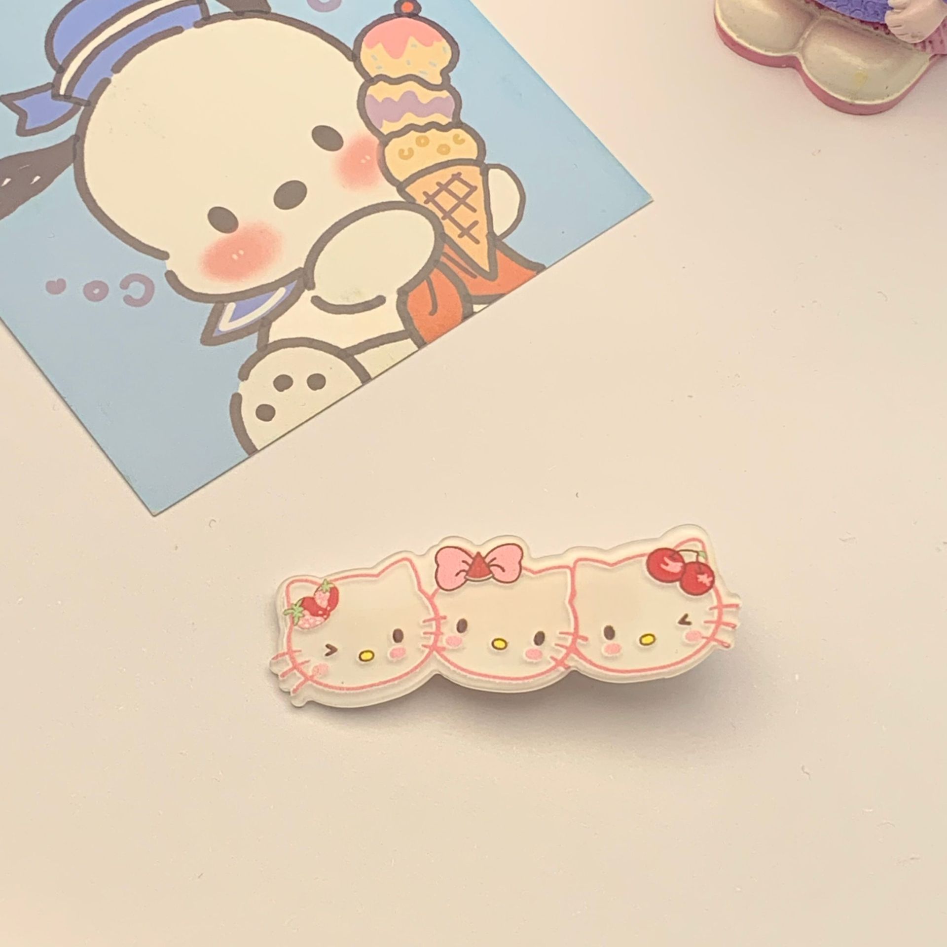 Sanrio Sanlian Kitty Pink Barrettes Cute Girl Heart Liuhai Hari Side Clip Sweet Hair Pin Headdress Clip