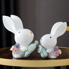 26X82023陶瓷兔子系小摆件可爱现代简约酒柜客厅家居兔年装饰品