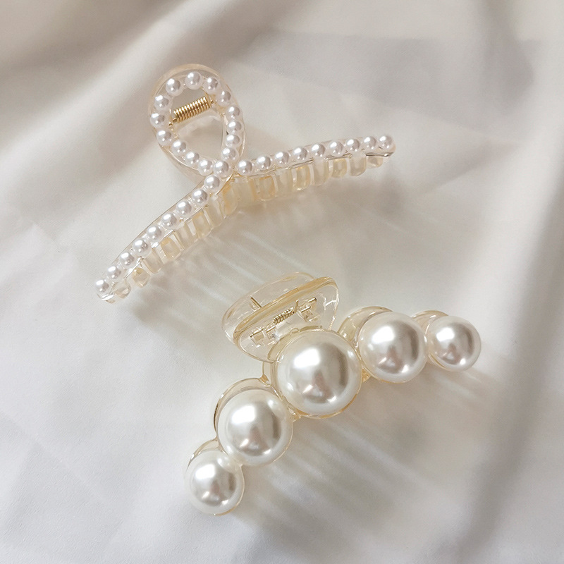 New Elegant Pearl Grip Back Head Big Small Size Hair Claws South Korea Elegant Hair Pin Hair Clip Hair