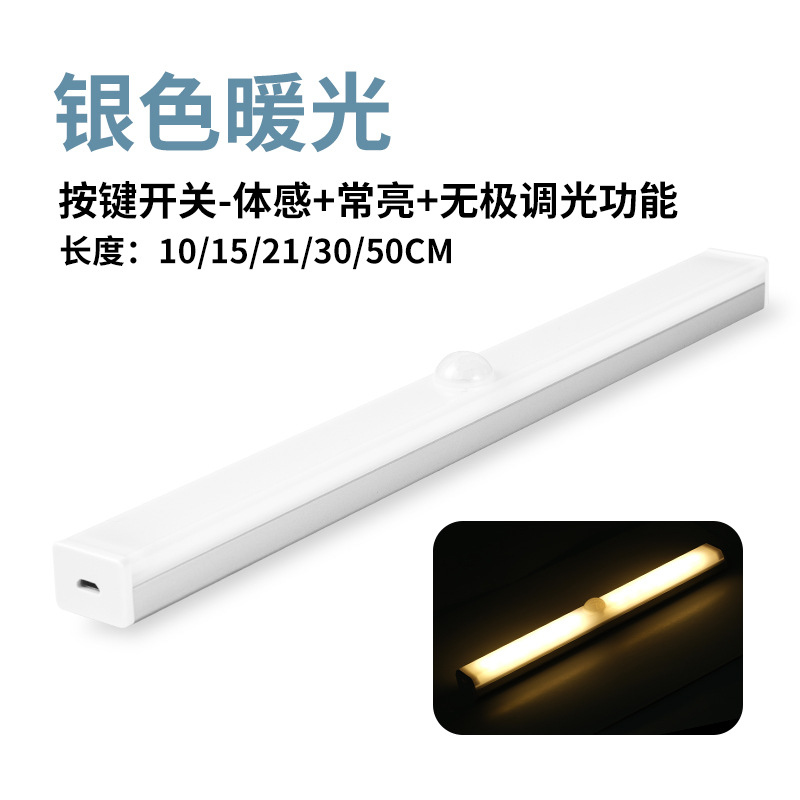 LED Infrared Sensor Lamp Smart Magnetic Self-Adhesive Small Night Lamp Long Rechargeable Wardrobe and Cabinet Light Bar Light Strip