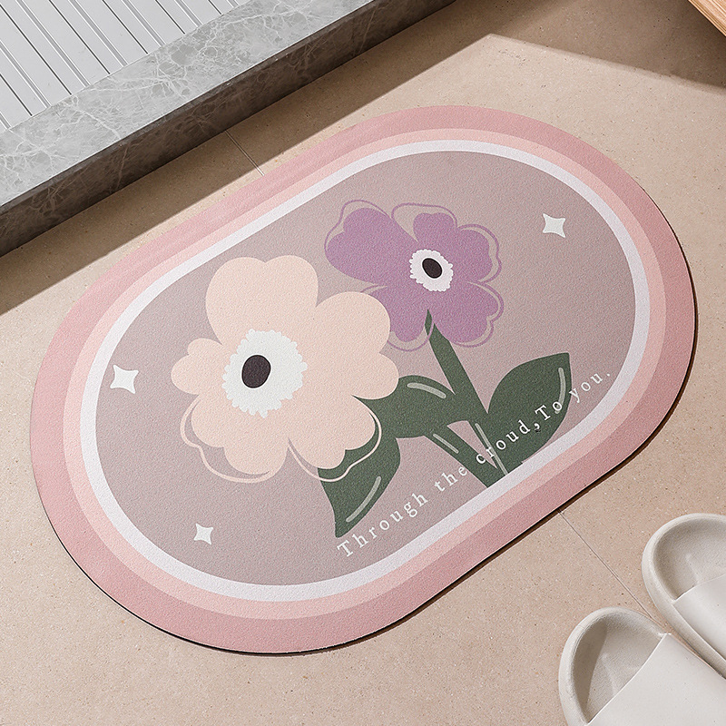 Non-Slip Floor Mat Diatom Ooze Floor Mat Bathroom Floor Mat Water-Absorbing Quick-Drying Stain-Resistant Bathroom Crystal Velvet Floor Mat