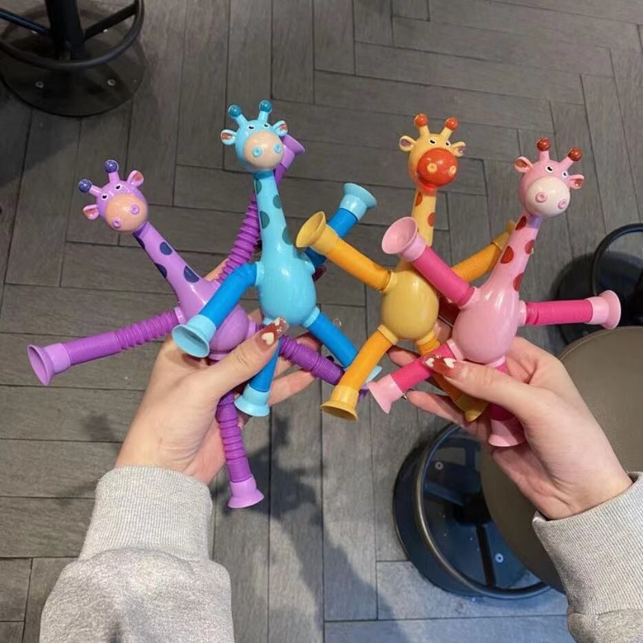Stretching Tube Giraffe Puzzle Novelty Pressure Reduction Toy Cartoon Suction Cup Extension Tube Giraffe Variety of Shapes Luminous