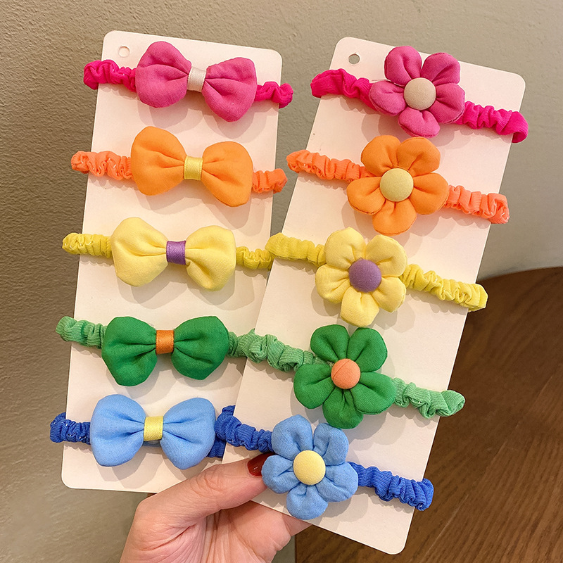 Fabric Bowknot Headband Hair Ring Flower Small Intestine Ring Hair Rope Rubber Band Girl Candy Color Jewelry Hair Accessories