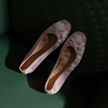 工厂直供~敲温柔粉色蝴蝶结芭蕾舞鞋女软底浅口单鞋中跟仙女鞋