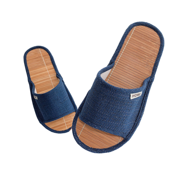 夏情侣竹席凉拖鞋居家无声无痕布底木地板凉席男女亚麻拖鞋可机洗