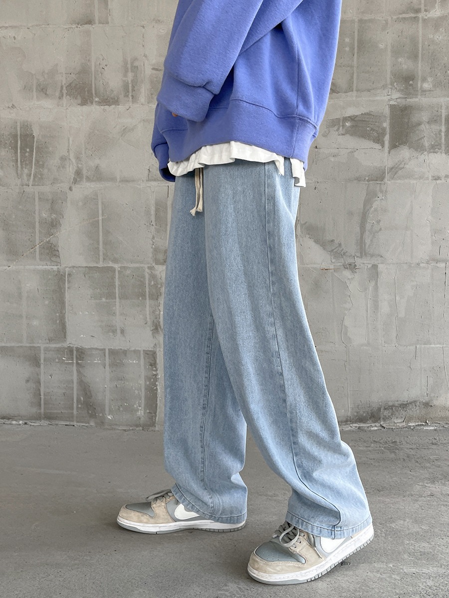 2022 Autumn and Winter Lace Jeans Men's Trendy Student Japanese Ins Hong Kong Style Loose Straight Oversized Slacks