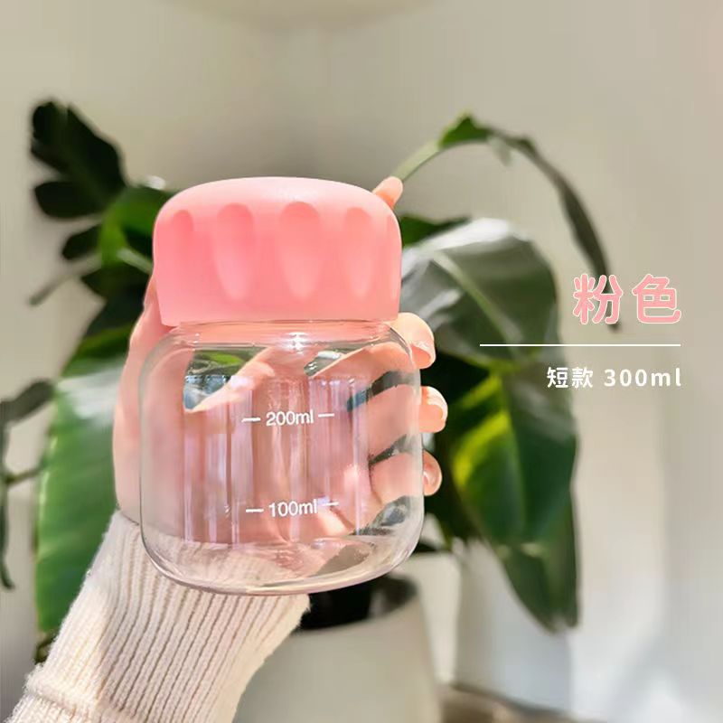 Internet Celebrity Chubby Cup Borosilicate Glass Shake Cup with Scale Coffee Cup Portable Mini Cute Water Glass