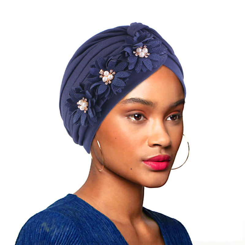 欧美流行邹菊花配饰头巾帽 褶皱印度帽 民族包头帽子 jdt-16e