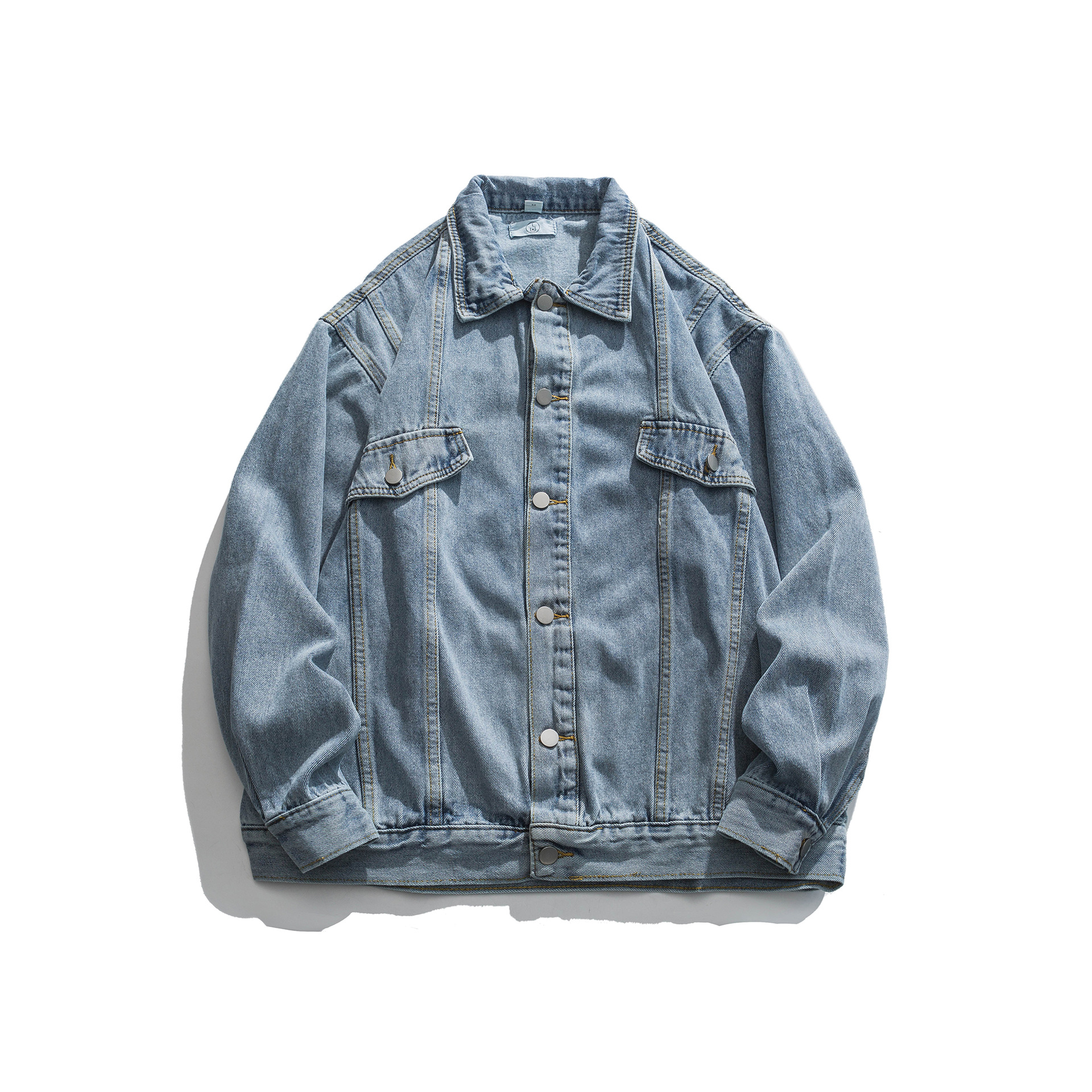 春款日系潮牌牛仔衣立领夹克男工装外套运动上衣街头棒球服男