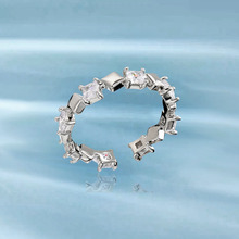新款锆石方块叠戴925纯银戒指女ins情侣学生小众设计高级感开口戒