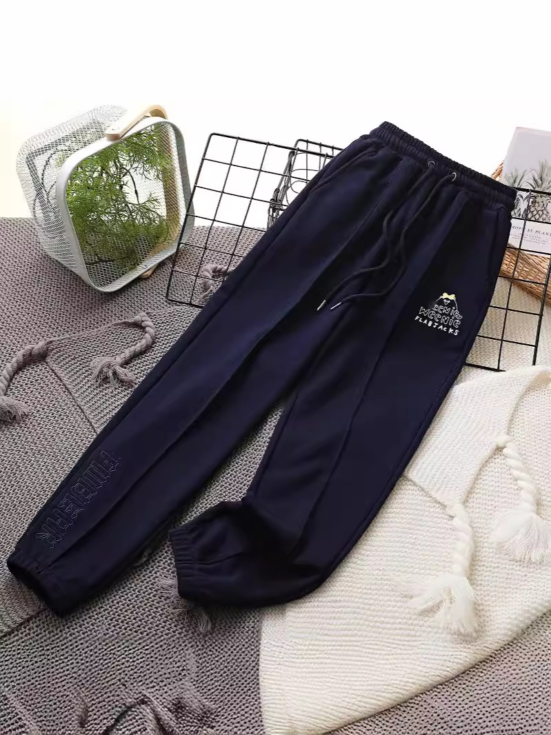 Spring and Autumn New Medium and Large Children's Embroidered Fox Versatile Leggings Men's and Women's Sweatpants Elastic Waist High Waist Loose Outer