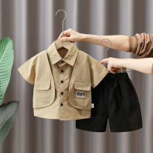 男童夏装短袖套装2023新款洋气男孩宝宝工装马甲衣服儿童夏两件套