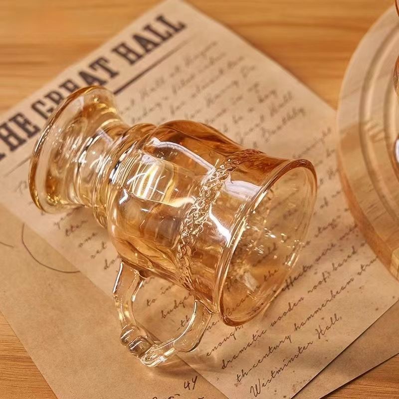 Glass Cup Hand Gift Vintage Wine Glass Amber Goblet Cup Hand Gift Good-looking Water Cup Coffee Cup