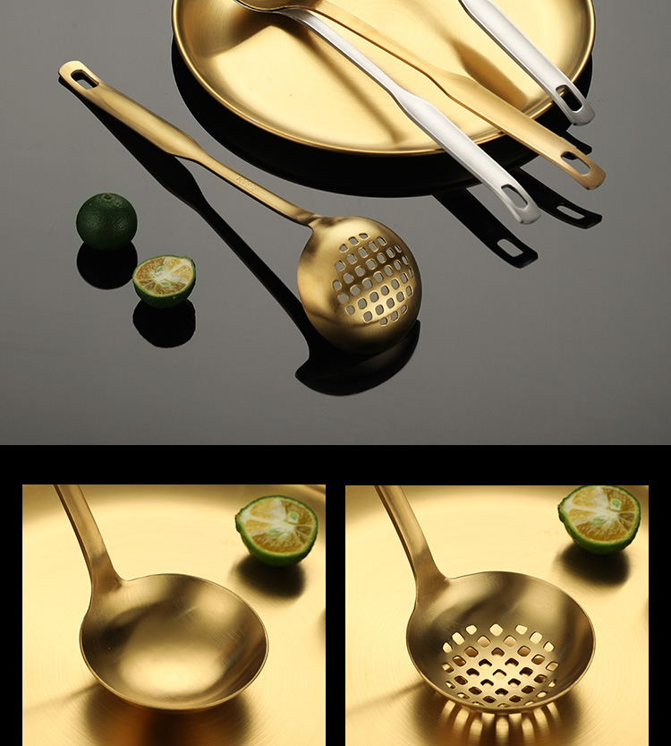 304不锈钢镀钛金色餐具加厚家用汤勺漏勺火锅勺高档酒店餐具套装