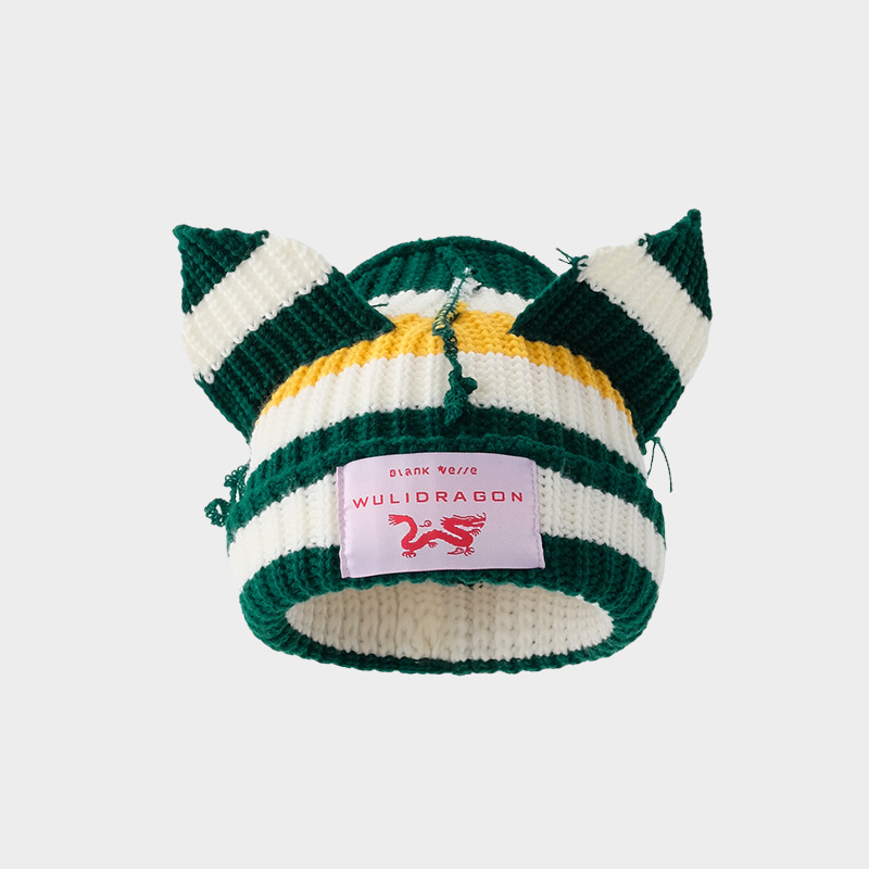 Korean Niche Design Contrast Color Cute Cat Ears Autumn and Winter Woolen Hat Thickened Warm Knitted Hat Children Beanie Hat