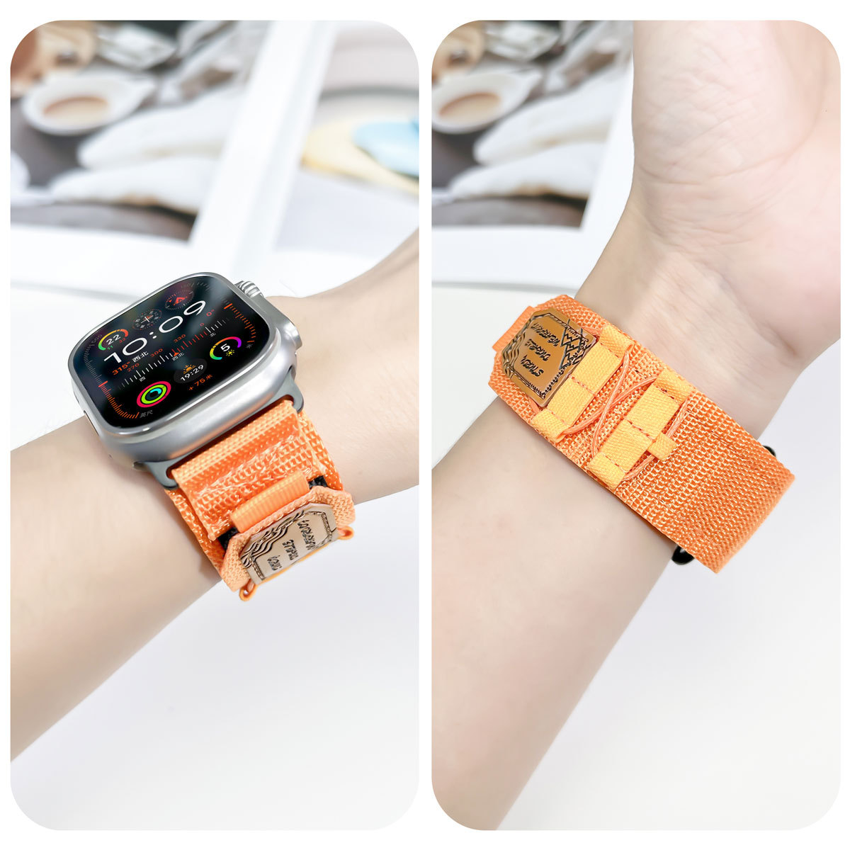 适用苹果apple watch9表带iwatch876绑带尼龙回环魔术贴皮标表带