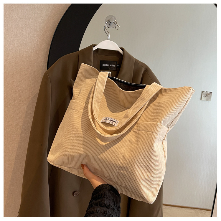 Canvas Bag Women's Korean-Style Corduroy Canvas Bag Handbag Artistic Retro Shoulder Bag Campus Tote Bag Wholesale