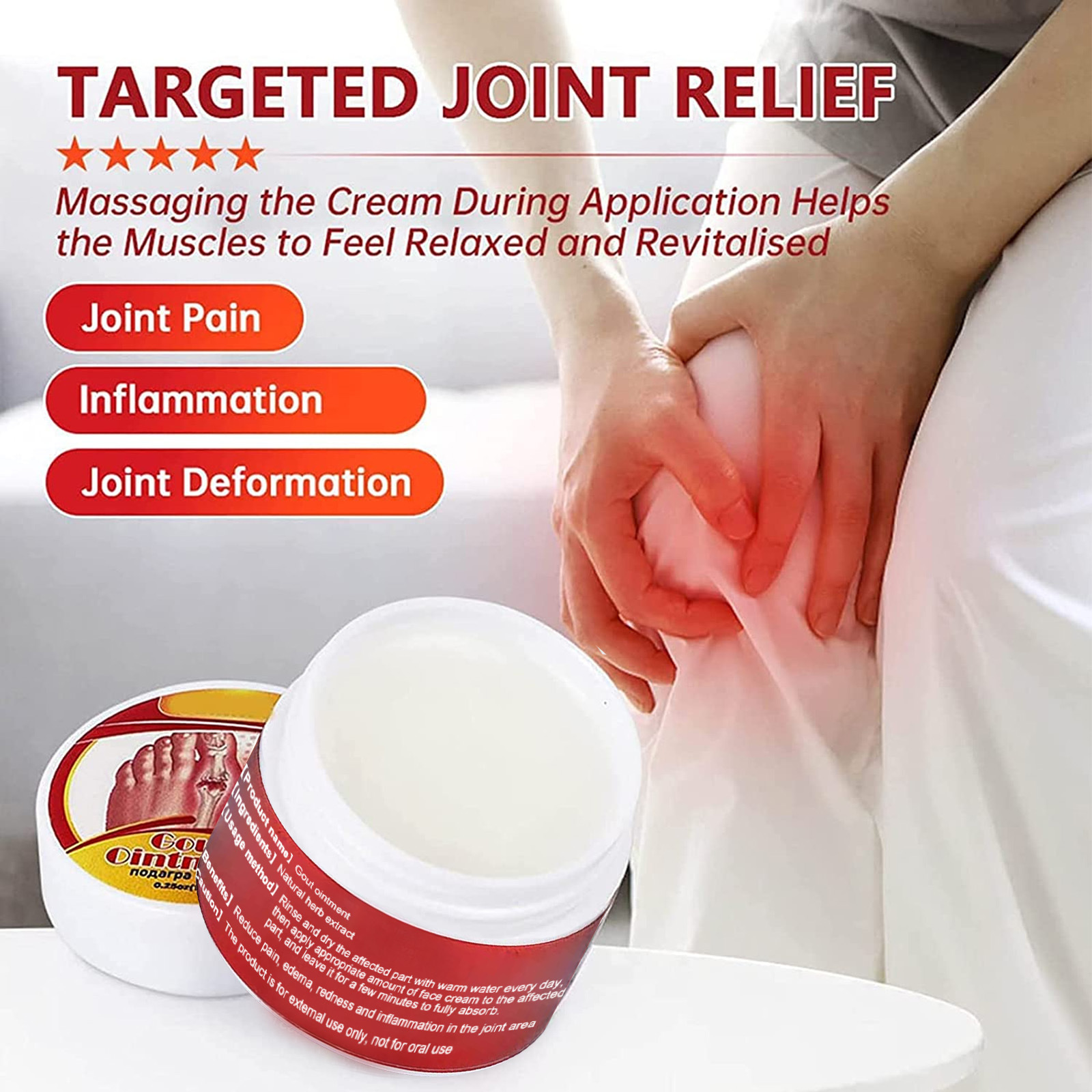 Ouhoe Joint Pain Ointment Activating Collaterals Muscles and Bones Thumb Ankle Joint Stiffness Pain Red Swelling Care Cream