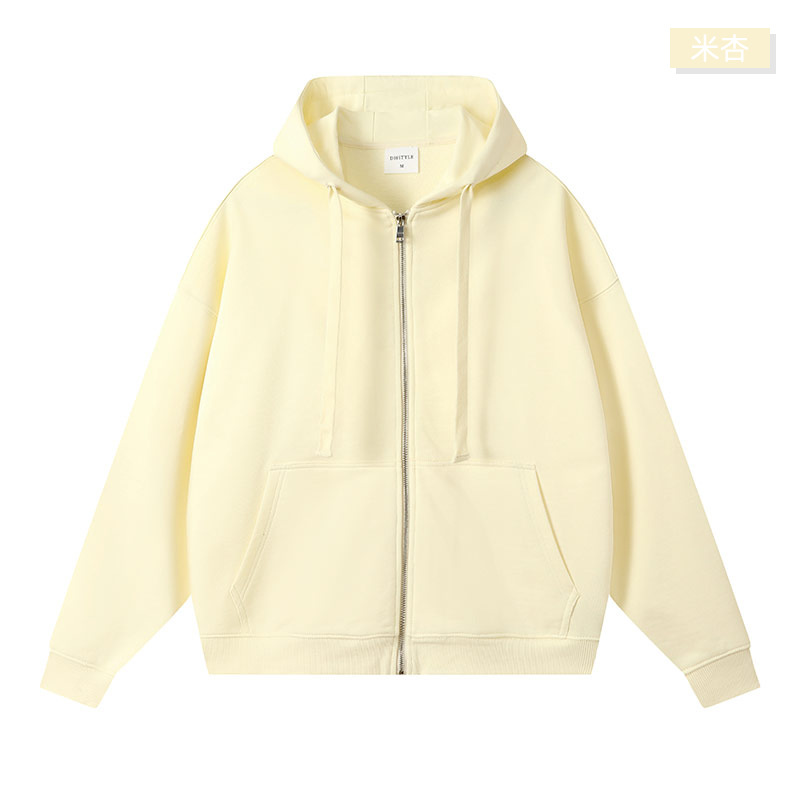 Heavy Hooded Zipper Sweatshirt Men's Customized Spring and Autumn Fashion Brand Loose Solid Color Cardigan Casual Drop Shoulder Coat Men's Clothing