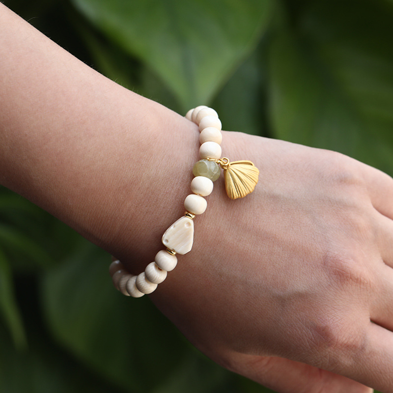 天然猛犸象牙冰料贝壳南红玛瑙手串6*7/25颗文玩编织佛珠手链