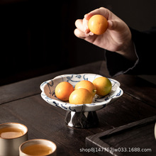 陶瓷果盘别墅客厅家用中式复古高脚水果干果盘创意摆件茶几零食碟