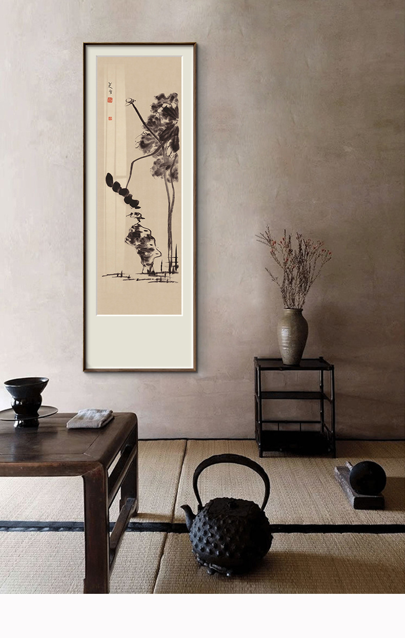 中国国风水墨写意国画竖幅长条八大山人挂画书房茶室玄关壁画装饰